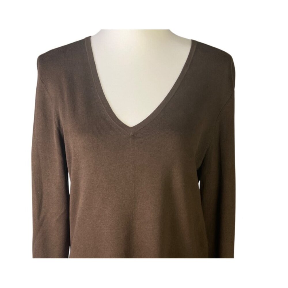 Chico's Brown V-Neck Long Sleeve Knit Top Pullover Sweater size M - Picture 2 of 8
